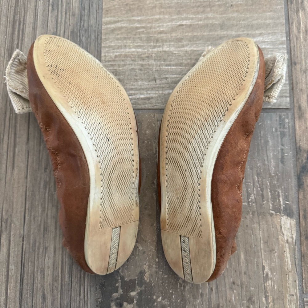 Prada Leather And Canvas Scrunch Bow Ballet Flats Size 38 - Picture 9 of 11